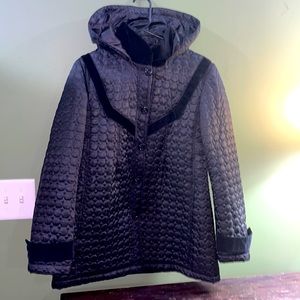 Sale! Betsey Johnson black and velvet women coat quilted size M detachable hood